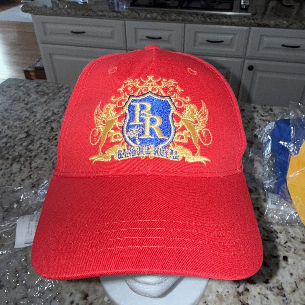 Baroque Royal Red Cotton Ball Cap Embroidered. Brand New 4420‎